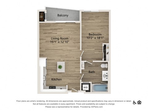 Floor plan for 1 bed, 1 bath, 802 sqft